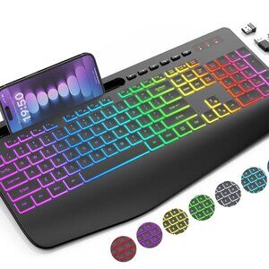 Wireless Keyboard with 8 Colored, 9 Effects Back Lits, Wrist Rest